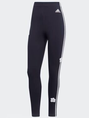 NWT Adidas Navy High-Rise Leggings w/ White 3-Stripes & Floral Chenille Patches